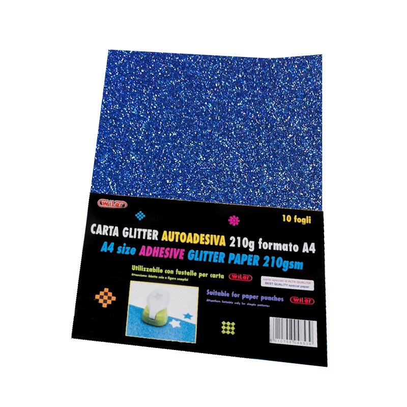 CARTA GLITTER A4 FG.10 ADESIVA BLU
